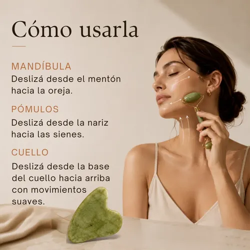 Guasha Facial Rodillo Masajeador Piedra Jade Kit