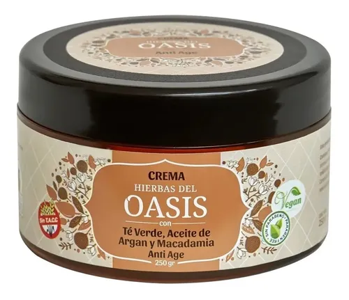 Crema Antiage con Té Verde Aceite de Argán y Macadamia Hierbas Del Oasis x 250gr