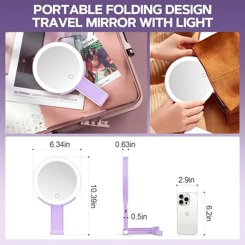 Espejo De Maquillaje Iluminado Con Aumento De 30 Aumentos, Morado
