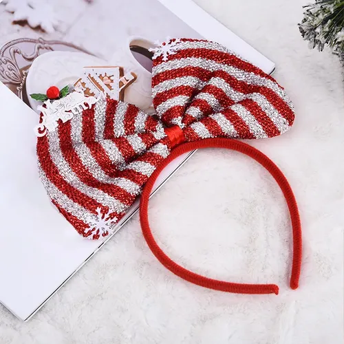 Diadema Con Lazo Navideño, Raya Roja Y Blanca
