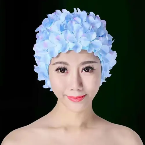 Gorro De Natación De Flores Suave Azul Z