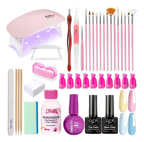 Kit Uñas Esculpidas Esmaltadas Semipermanente Cabina Uv Led