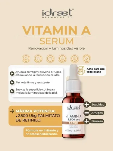 Serum Facial Idraet Vitamina A Renovador Celular Iluminador