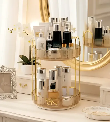 Organizador De Maquillaje De Acrílico Giratorio 2 Pisos 23cm