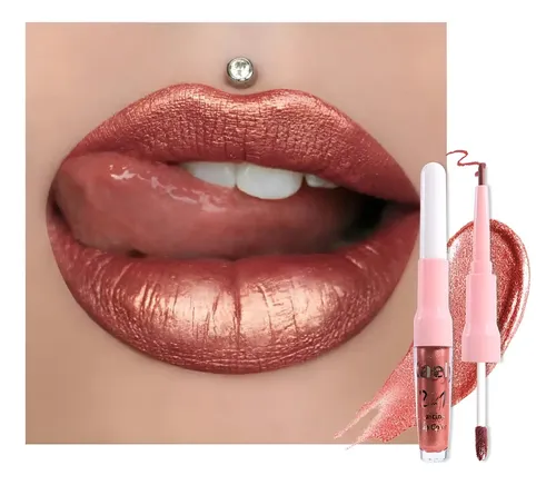 Barra De Labios Metálica 2-en-1 Kaely Cobre 24 Horas