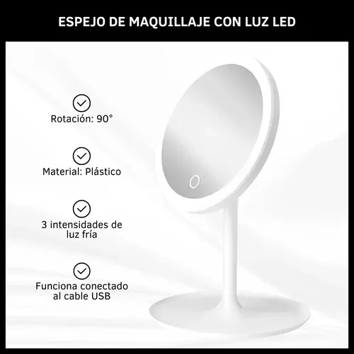 Espejo Con Luz Led Para Maquillaje Redondo 3 Tipos De Luz