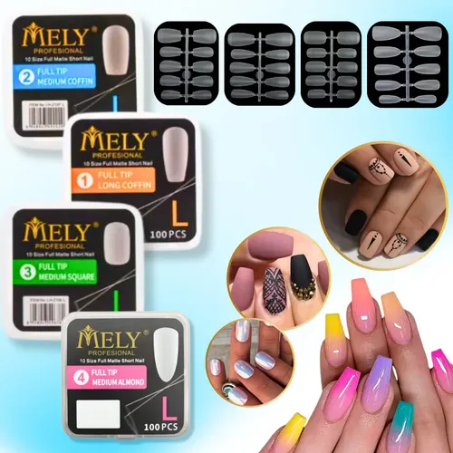 Tips X100 Soft Gel Press On Largo Matte Construccion Mely