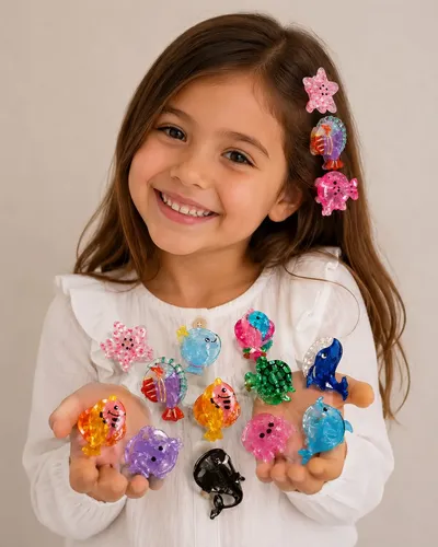 Set X12 Broches Pelo Nena Animales Marinos Kawaii