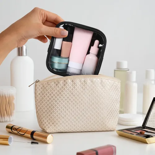 Mini Bolsa De Maquillaje Transparente Con Cierre Frontal, Z