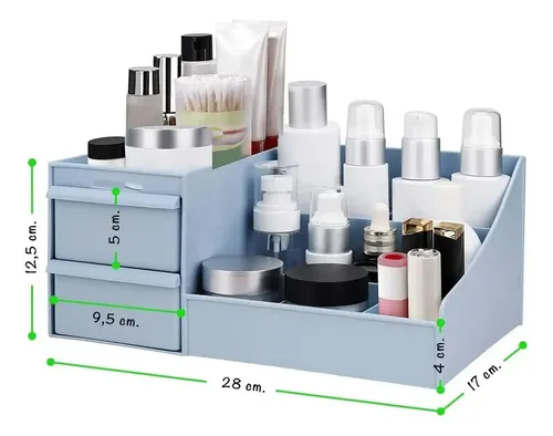 Organizador Maquillaje Cremas Escritorio Oficina Con Cajones Color Celeste