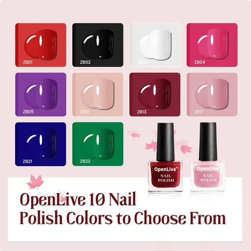 Kit Esmaltes Uñas Openlive 10 Colores Base Top Coat