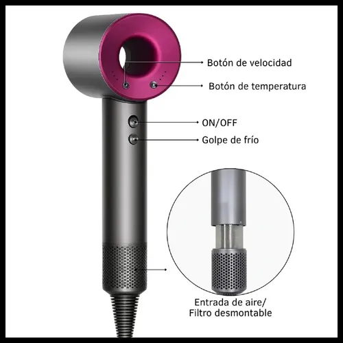 Secador De Pelo Premium Ultra Ionico Frio Calor Difusor Hair Gris Oscuro
