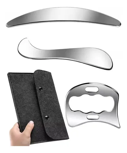 Set 3 Raspadores Gua Sha Acero Inoxidable Con Bolsa