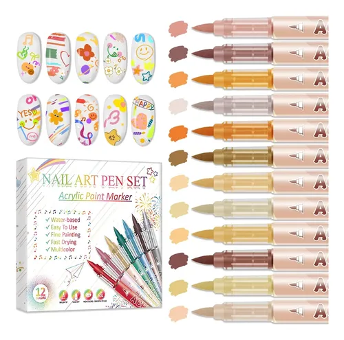 Set 12 Marcadores Para Uñas Colores Acrílicos Secado Rápi