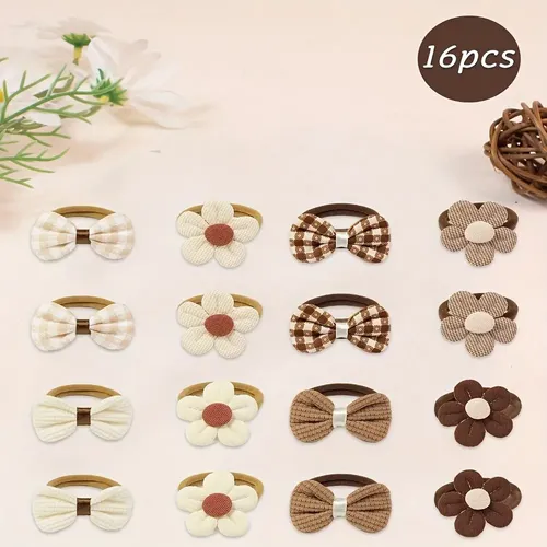 S- 16 Flores For Niñas Con Lazos Y Anillos De Pelo ,