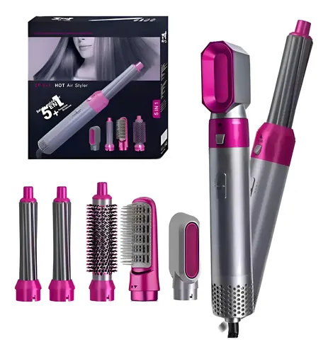 Secador de pelo Genérica 5 en 1 plateado con fucsia