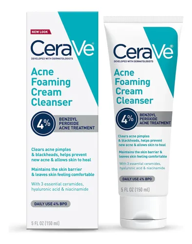 Crema Limpiadora Espumosa Para El Acné Cerave, 4% De Benzoil Acneica Día/noche