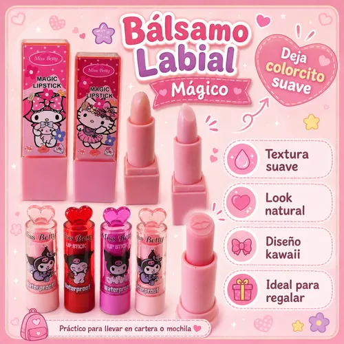 Pack X2 Bálsamo Labial Miss Betty Tinte Rosa Kawaii Lipstick