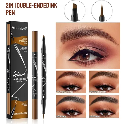 Lápiz De Cejas Líquido 2-en-1 Yulinlon Marrón Oscuro