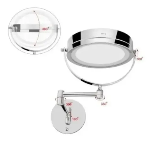Espejo Pared Luz Led Aumento 5x Diám 20cm C/ Transformador