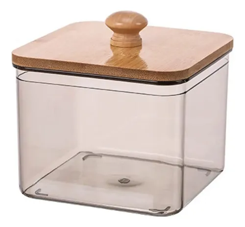 Organizador Acrílico Multiuso Tapa Madera Cuadrado 11 X 11