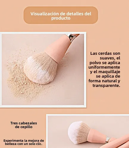 Set 3 Pinceles Polvos Rubor Contorno Cerdas Suaves Portátil