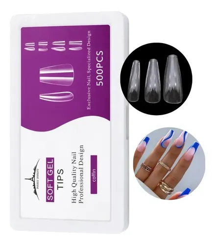 Tips Soft Gel Coffin Largos Transparentes Paris Nigth X500