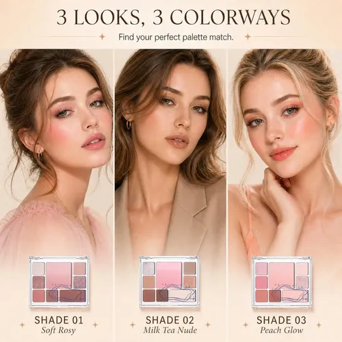 Paleta Maquillaje 6 Sombras + Rubor Contorno Soft Rosy