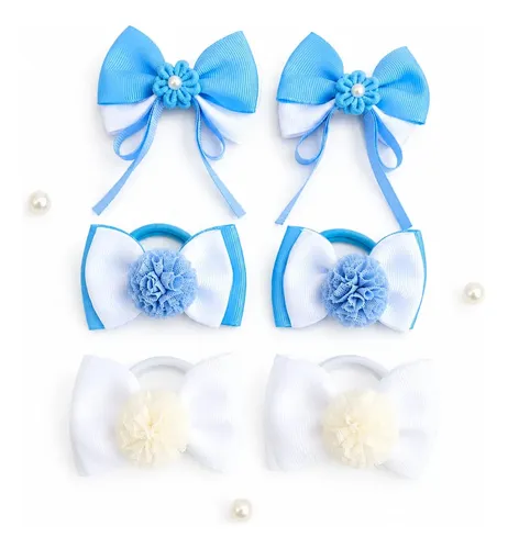 Colitas Moño Pelo Niña X6 Infantil Flores Pompones Colores