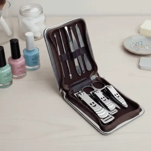 Set Manicura De Viaje X 9 Piezas Y Estuche Acero Quirurgico