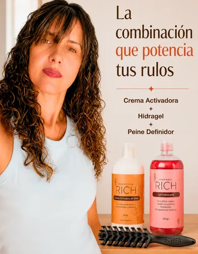 Gel Rich Cova+crema De Peinar Activadora+peine Definidor