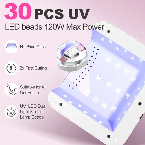 Lámpara Uv Led 120w Para Uñas Gel Rosa Profesional