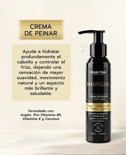 Crema para Peinar Nissi Hair Argán con Coco y Vitaminas B5 y E de 125 ml