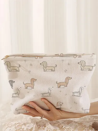 Bolsa De Maquillaje De Pana Con Estampado De Dibujos Animado Dog Cartoon Dog Pattern