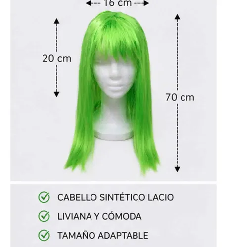 Peluca Lacia Larga Verde Disfraz Fiesta Cotillón Adulto