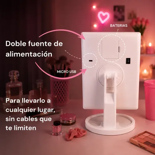 Espejo Led Makeup Tiktok Táctil 180° Luz Pro Blanco
