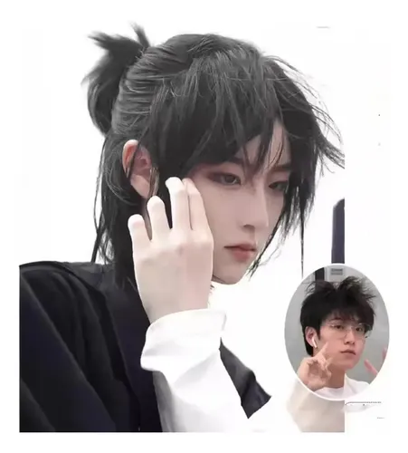 Pelucas Sintéticas De Anime De Cabeza Recta Con Flequillo De