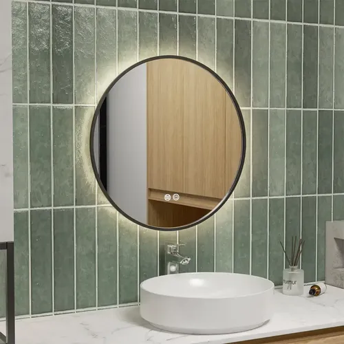Espejo Led Redondo Antiempañante 60cm Luz 4500K Táctil Pared Baño