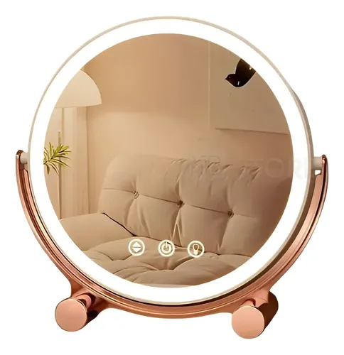 Espejo Redondo Cosmetic Mirror Led Rosa Luz Ajustable Usb Maquillaje
