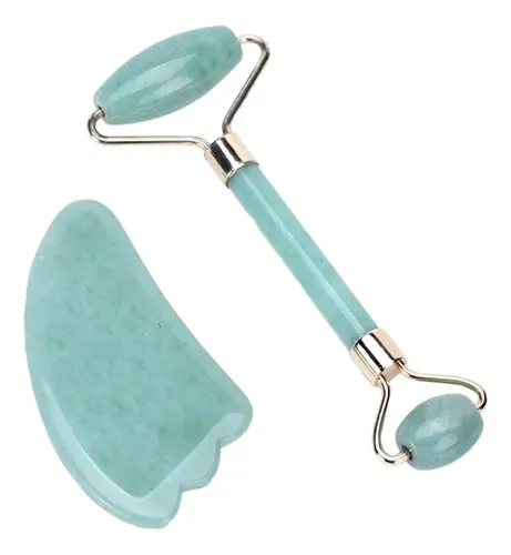 Rodillo Y Guasha De Jade Natural Para Masaje Facial