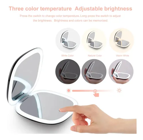 Espejo De Maquillaje Compacto Mocado Led Con Aumento 1x/10x