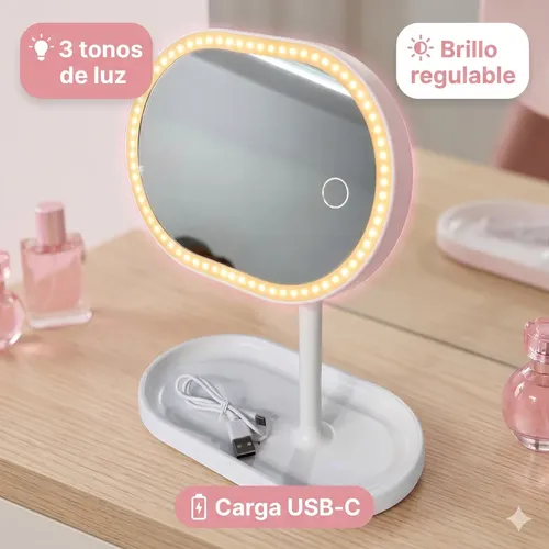 Espejo Led Recargable De Tocador Con Control Táctil