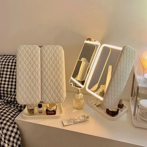 Espejo Maquillaje Led Triple Plegable 3 Modos Luz Aumento