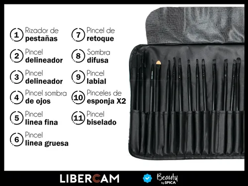 Set X24 Brochas Y Pinceles Para Maquillaje BEAUTY BY SPICA BRO-20 Estuche Color Negro