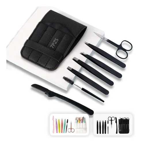 Kit 7pzs Pinzas Para Cejas Profesionales Con Tijera