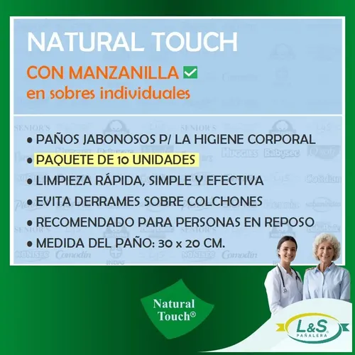 10 Paños Natural Touch Con Manzanilla P/ Higiene Corporal