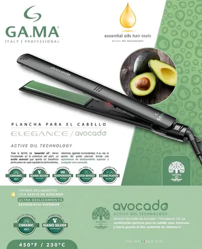 Planchita de pelo GA.MA Italy Elegance Avocado Active Oil negra