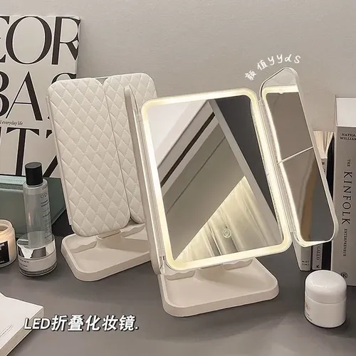 Espejo De Maquillaje Led Plegable 3 Caras, Luz Ajustable Y J