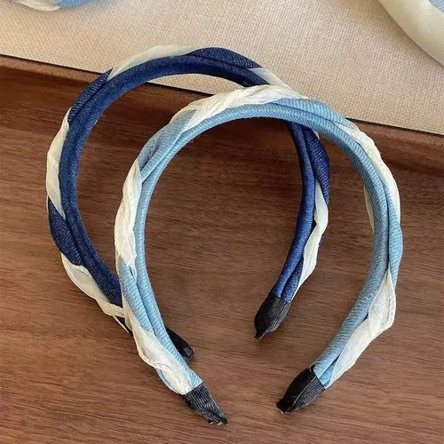 Vincha De Malla Azul Trenzada, Aro Para El Pelo
