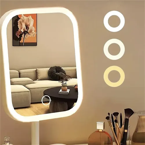 Q Espejo De Maquillaje Plegable Led De 3 Colores, Interior M
